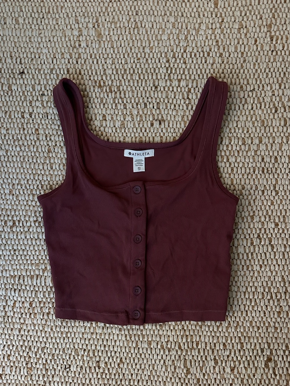 Athleta Ribbed Button-Front Crop Tank — Burgundy